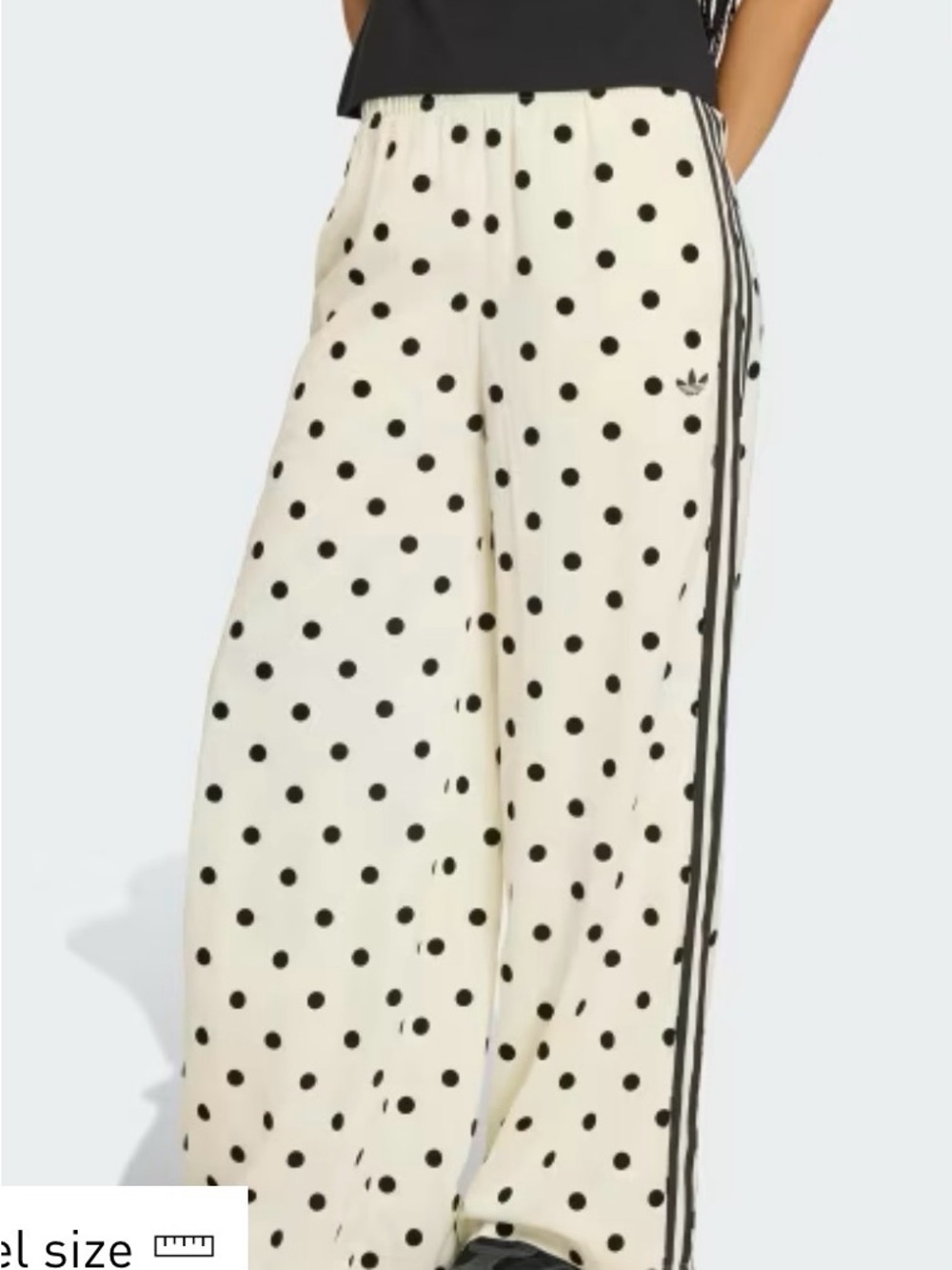 NWT Adidas Cream Wide-Leg Polka Dot Track Pants with Black Stripes